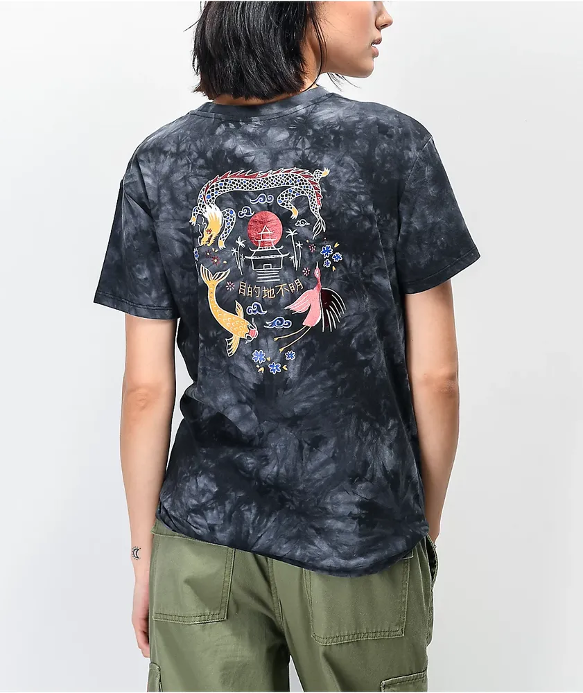 Empyre Sloane Dragon Neutral Black Tie Dye Tie Front T-Shirt