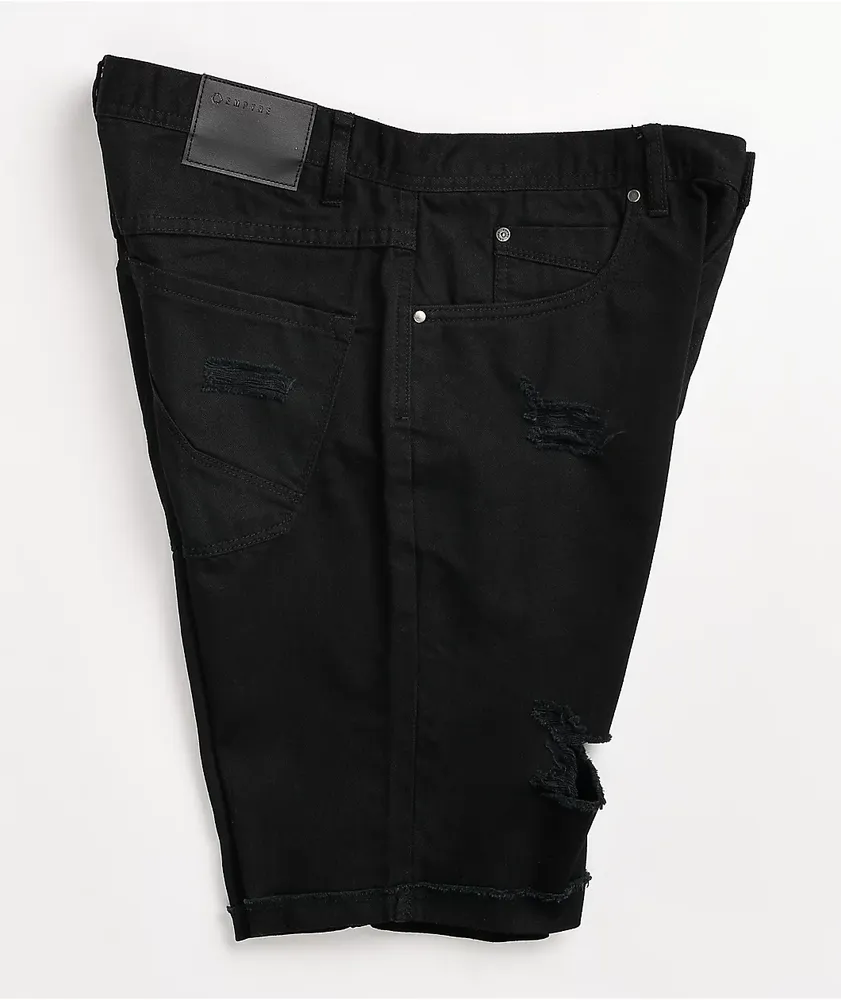 Empyre State Black Destroyed Denim Shorts
