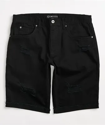 Empyre State Black Destroyed Denim Shorts