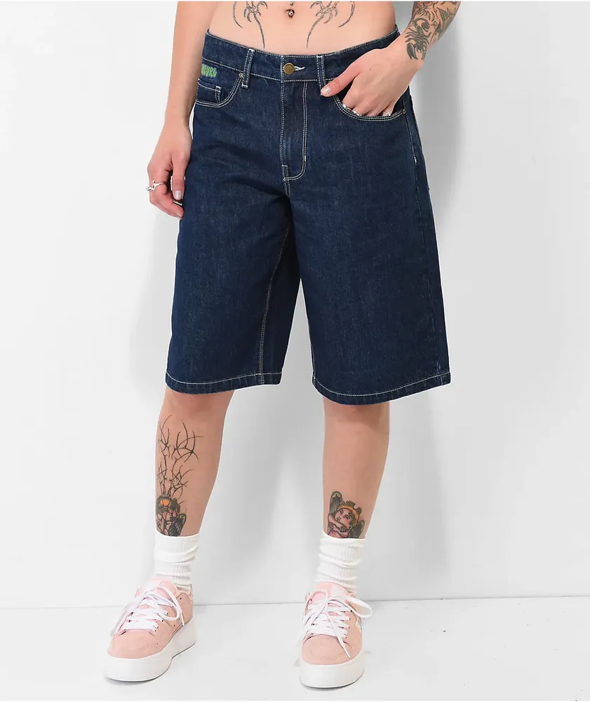 Empyre Tori Loose Fit Black Wash Denim Skate Shorts