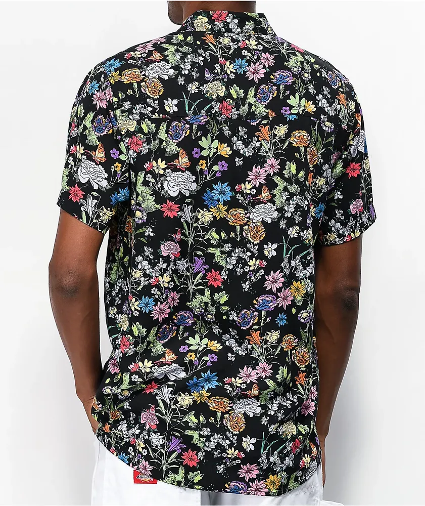 Empyre Tate Floral Black Short Sleeve Button Up Shirt