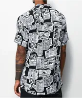 Empyre Tate Newspaper Black & White Short Sleeve Button Up Shirt