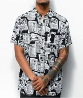 Empyre Tate Newspaper Black & White Short Sleeve Button Up Shirt