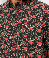 Empyre Tate Roses Black & Red Short Sleeve Button Up Shirt