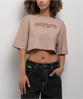 Empyre Tavia Brown Wash Boxy Crop T-Shirt