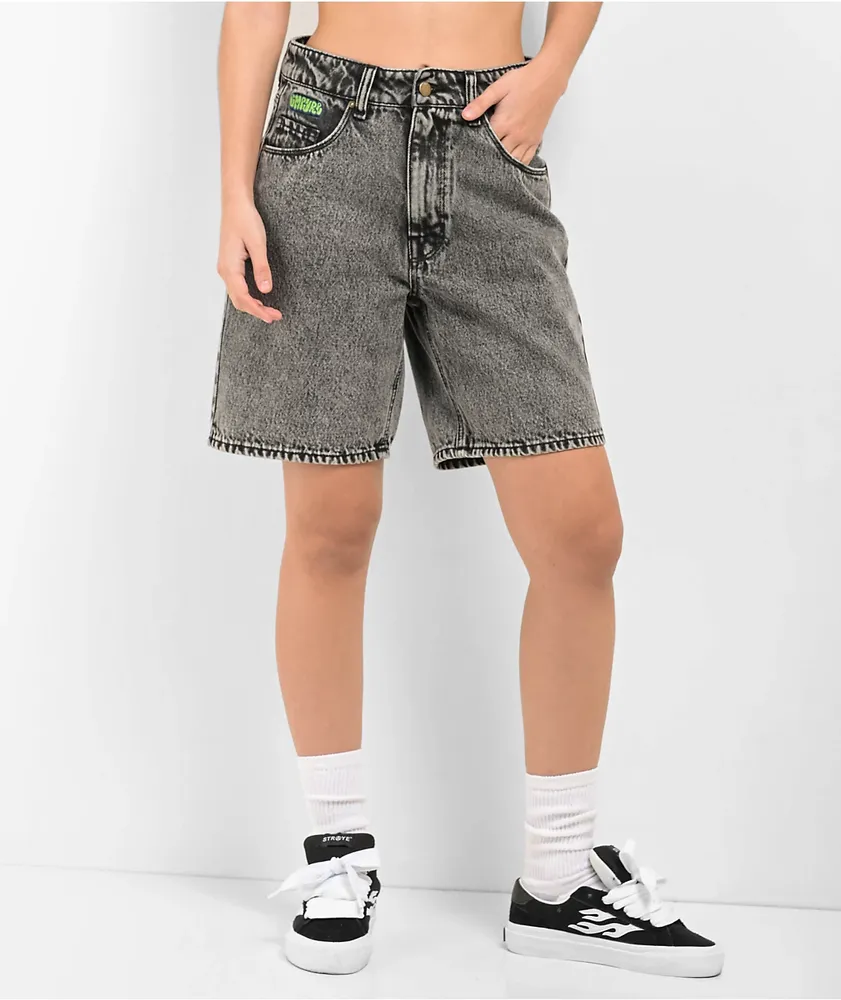 Empyre Tori Loose Fit Black Wash Denim Skate Shorts