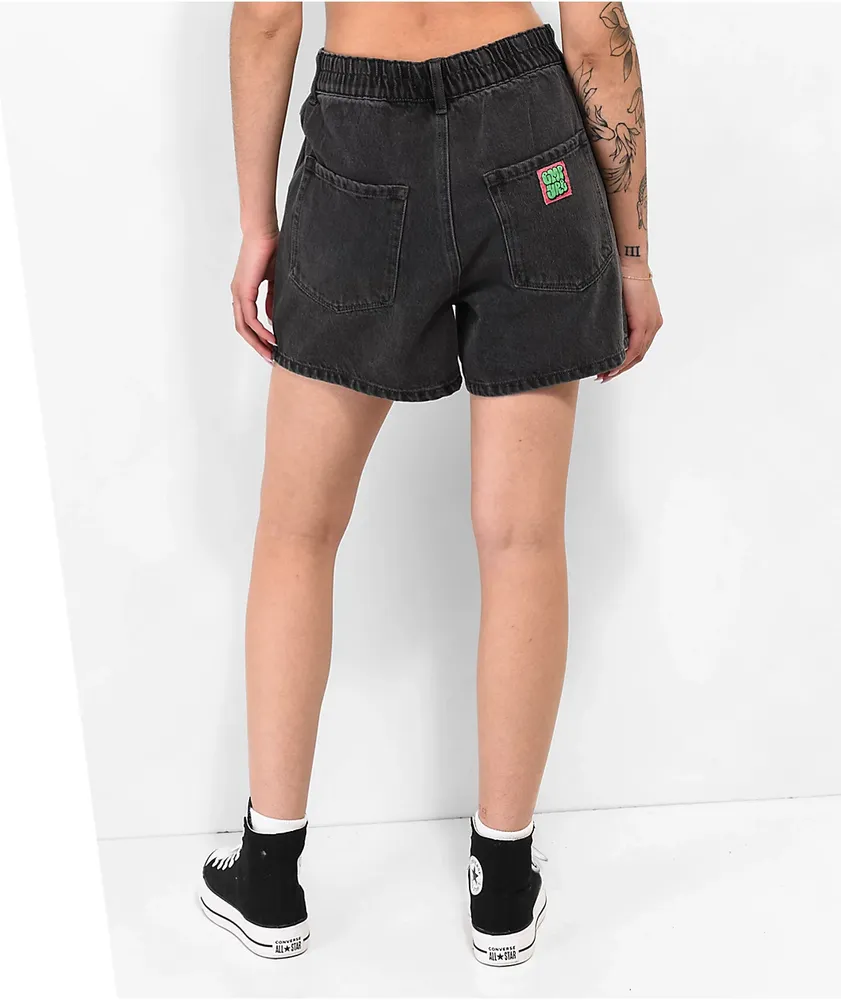 Empyre Tori Black Pleated Denim Skate Shorts 