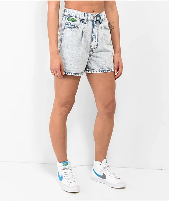 Empyre Tori Blue Pleated Denim Skate Shorts