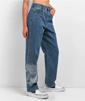 Empyre Tori Dragon Embroidery Blue Denim Skate Jeans