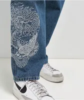 Empyre Tori Dragon Embroidery Blue Denim Skate Jeans