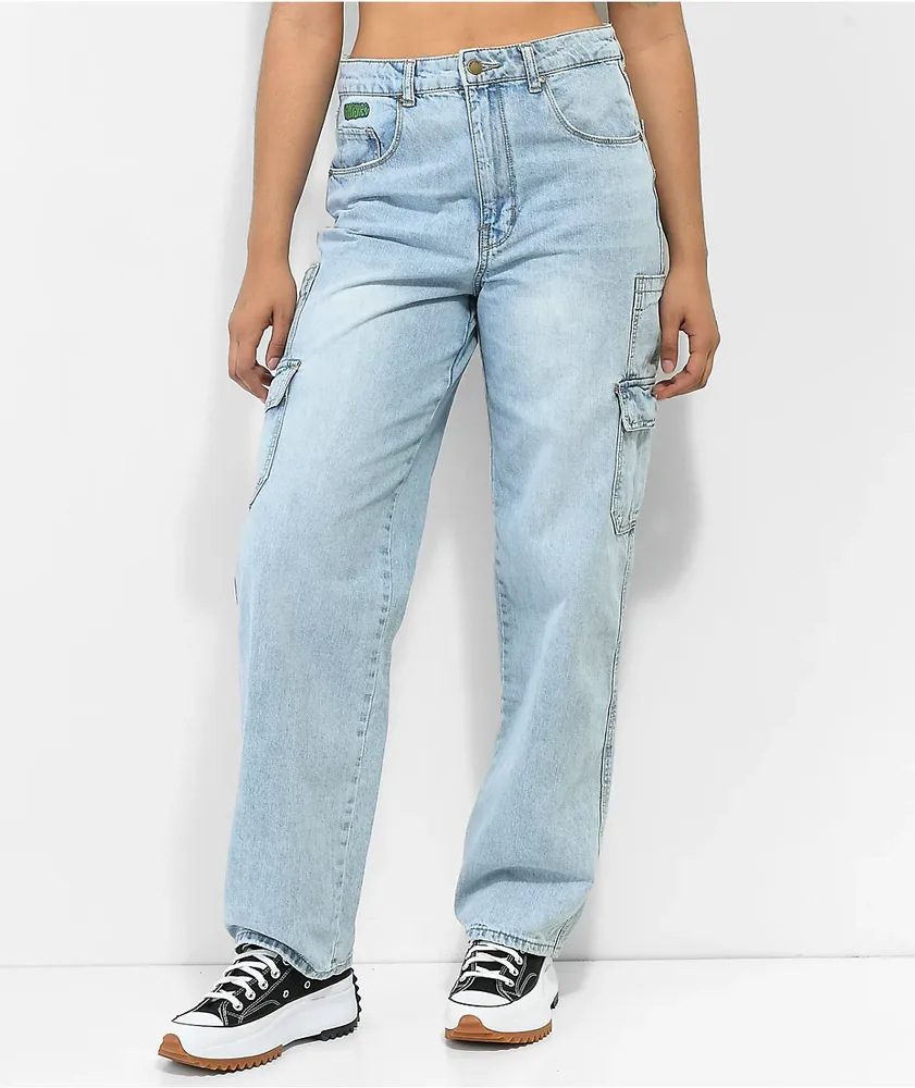 Hot Topic Social Collision Light Wash Denim Cargo Pants