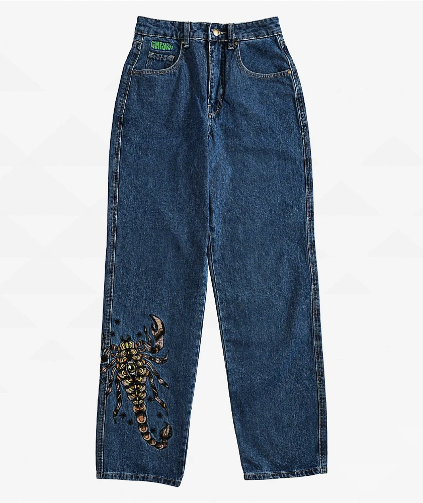 Empyre Tori Scorpion Embroidery Blue Skate Jeans