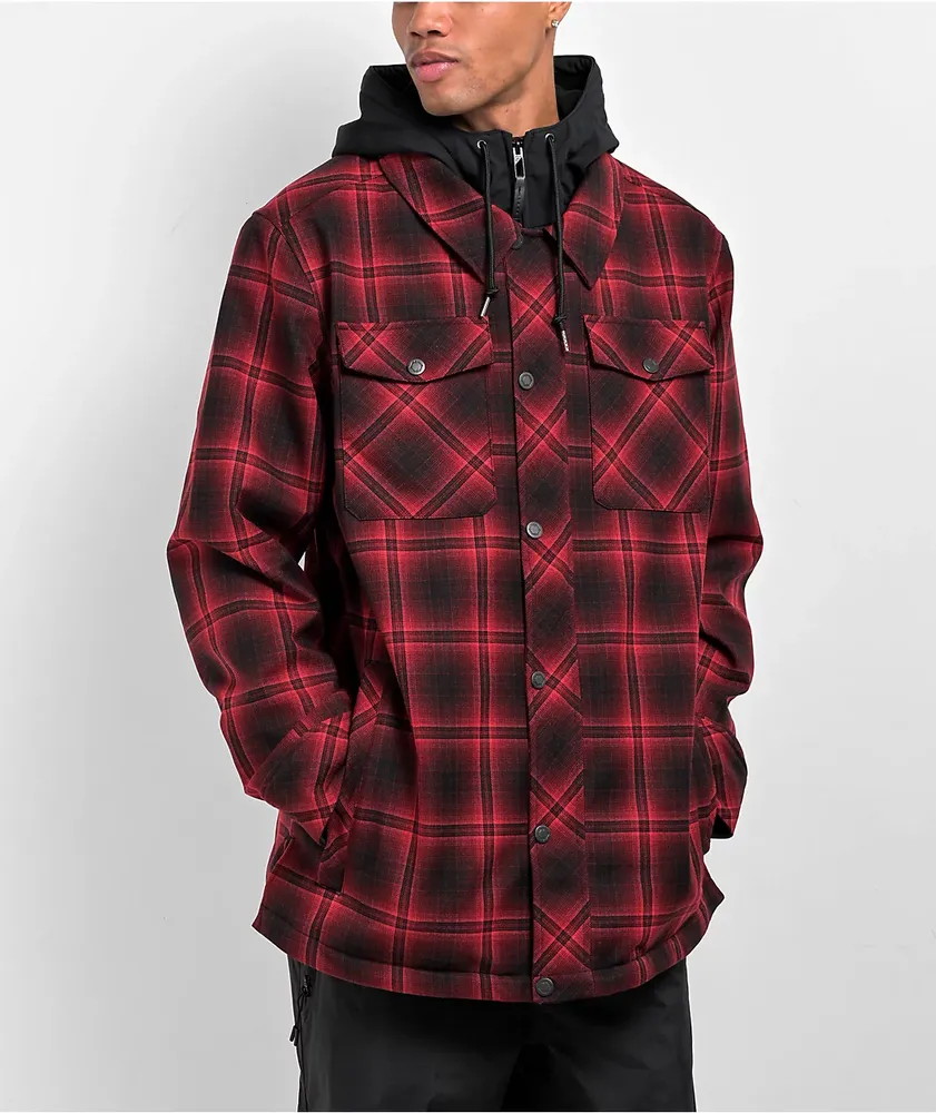 Departwest Hooded Plaid Thermal Shirt - Men's Shirts in Red