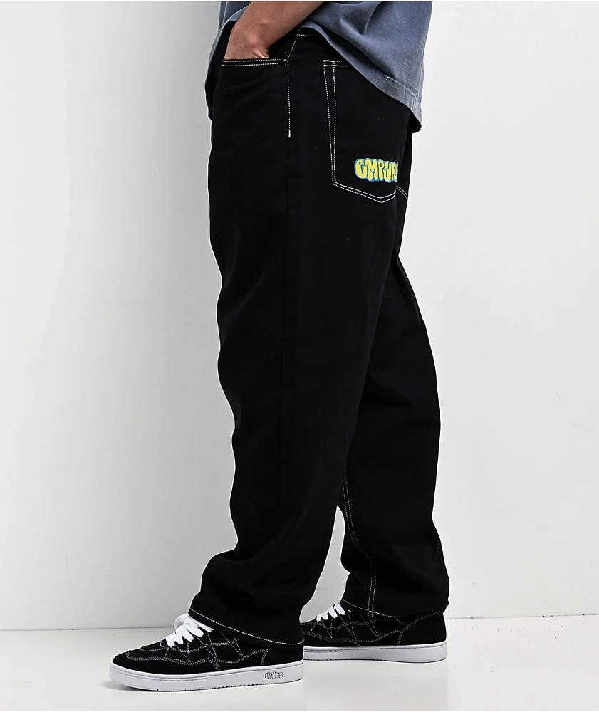 Empyre Ultra Loose Fit Embroidered Black Skate Jeans