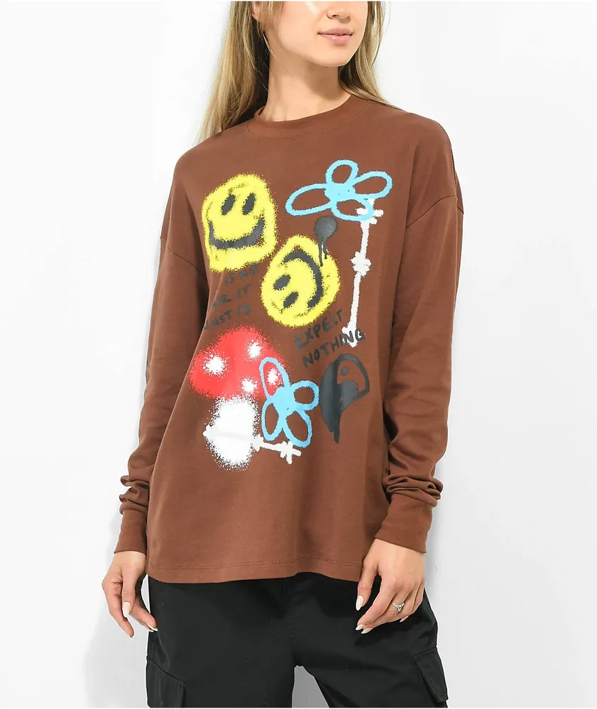 Empyre Velma Allover Print Brown Long Sleeve T-Shirt