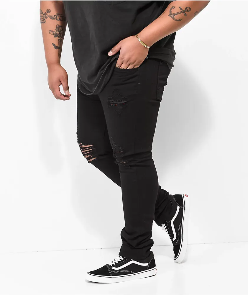 Empyre Verge Destroyed Black Tapered Skinny Jeans