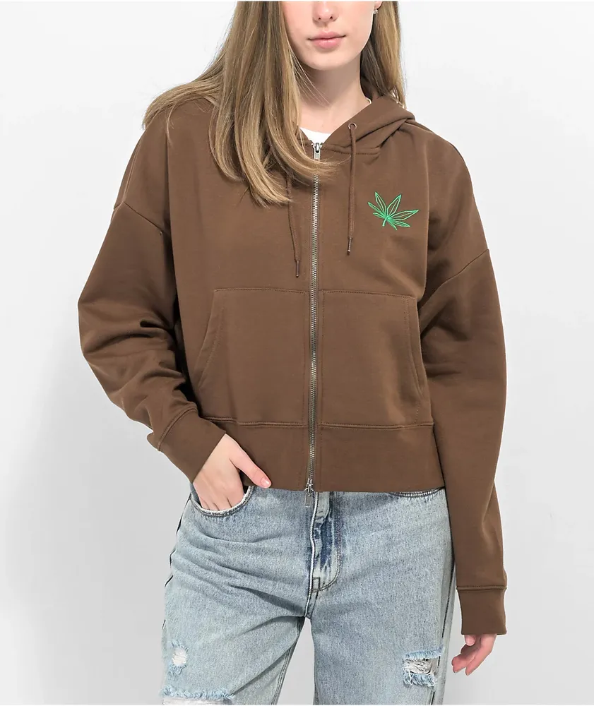 Empyre Weed Brown Crop Zip Hoodie