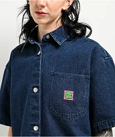 Empyre Wesley Dark Blue Button Up Short Sleeve Denim Shirt