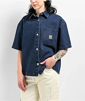 Empyre Wesley Dark Blue Button Up Short Sleeve Denim Shirt