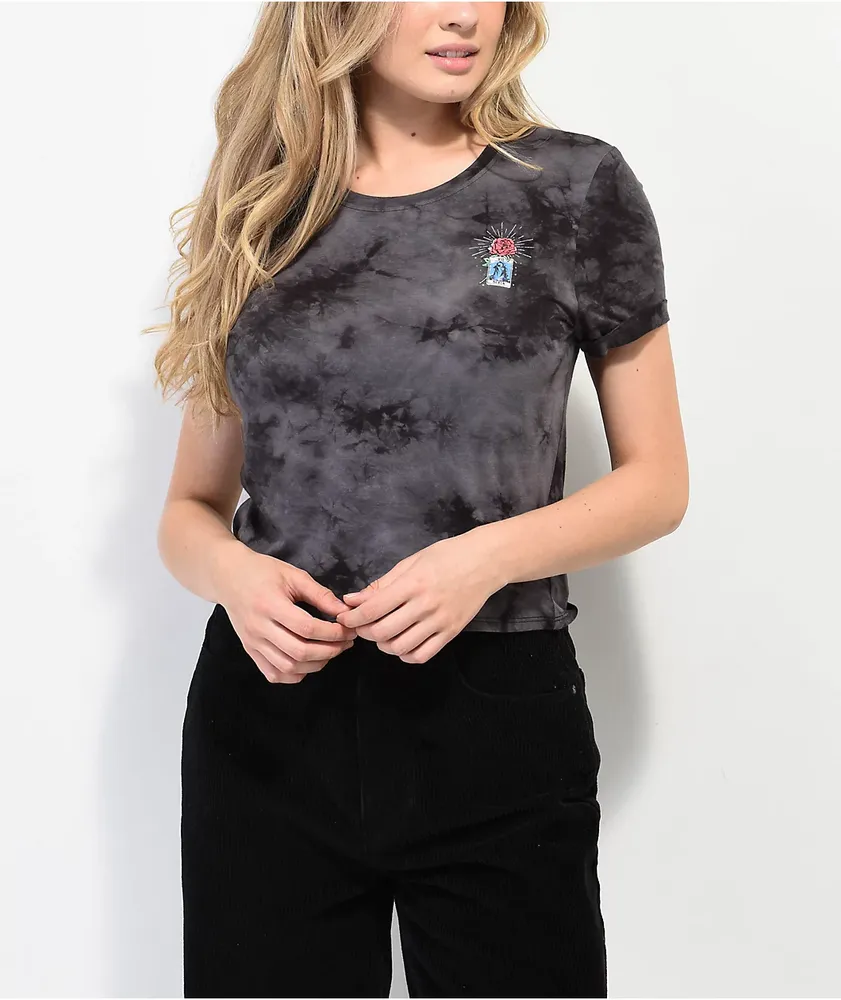 Empyre Yohanna Skeleton Hand Black Tie Dye Crop T-Shirt