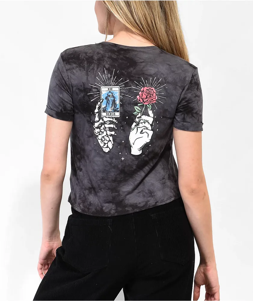 Empyre Yohanna Skeleton Hand Black Tie Dye Crop T-Shirt