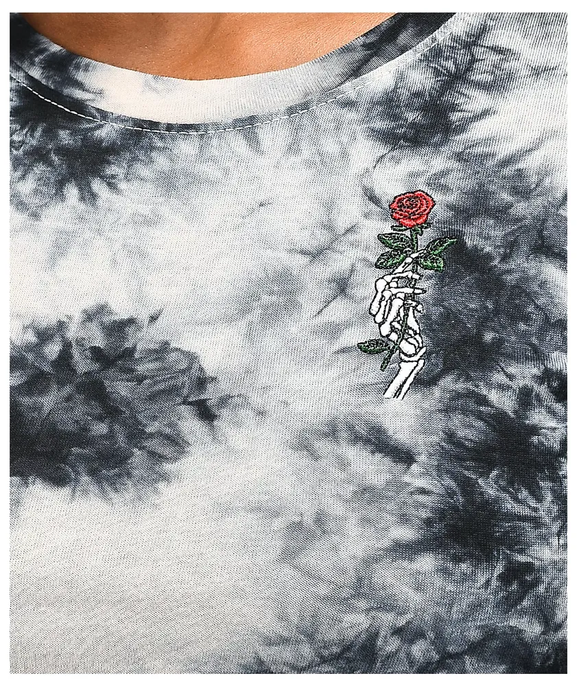 Empyre Yohanna Skeleton Rose Black Tie Dye Crop T-Shirt