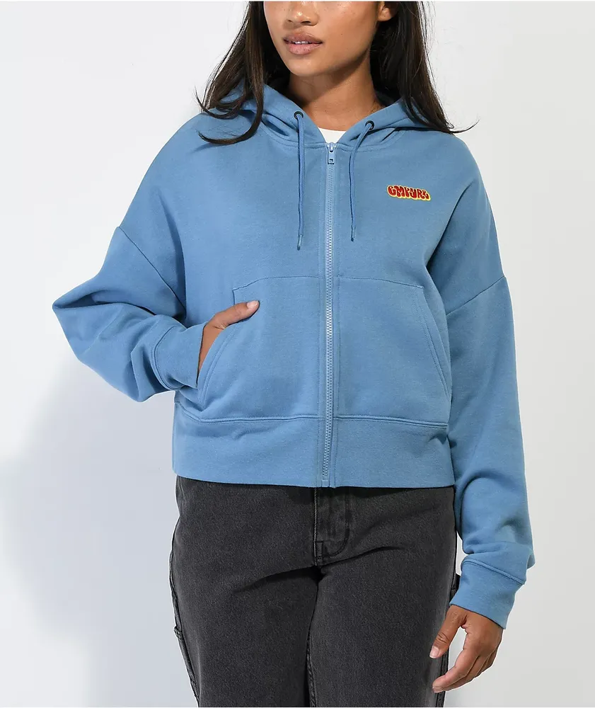 Classic Lounge Cropped Zip Through Hoodie | Slate Blue