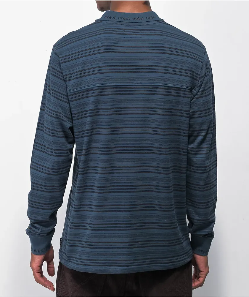 Enjoi Quimby Blue & Black Striped Long Sleeve Polo Shirt