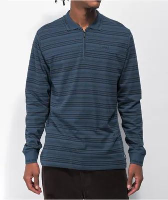 Enjoi Quimby Blue & Black Striped Long Sleeve Polo Shirt