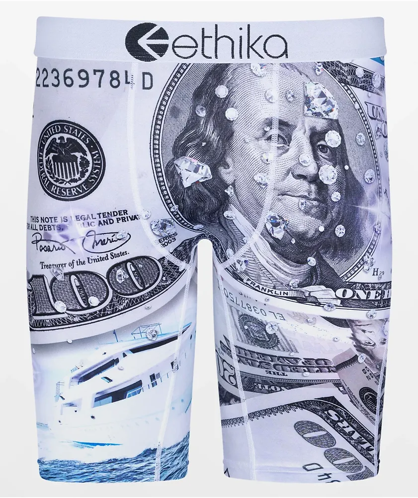 ETHIKA SEE NOTES THE STAPLE BOXER BRIEF, LARGE 33-35 BENJAMIN FRANKLIN  MONEY