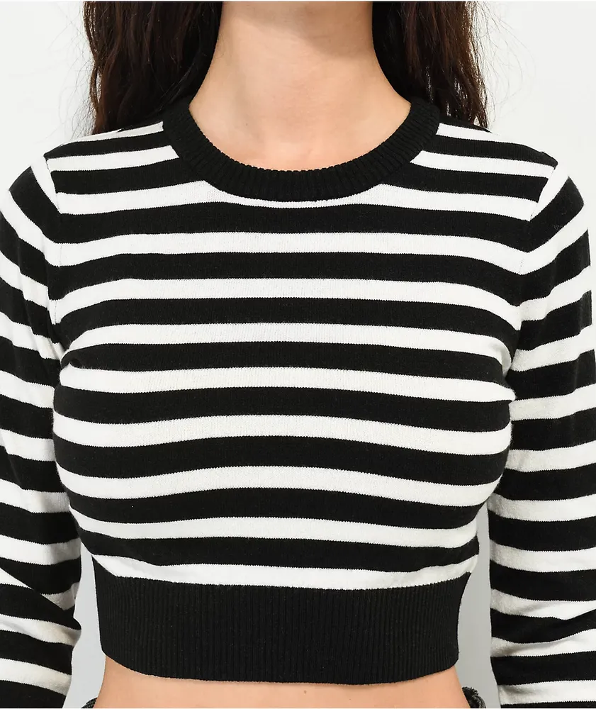 Ethos Black & White Stripe Crop Sweater