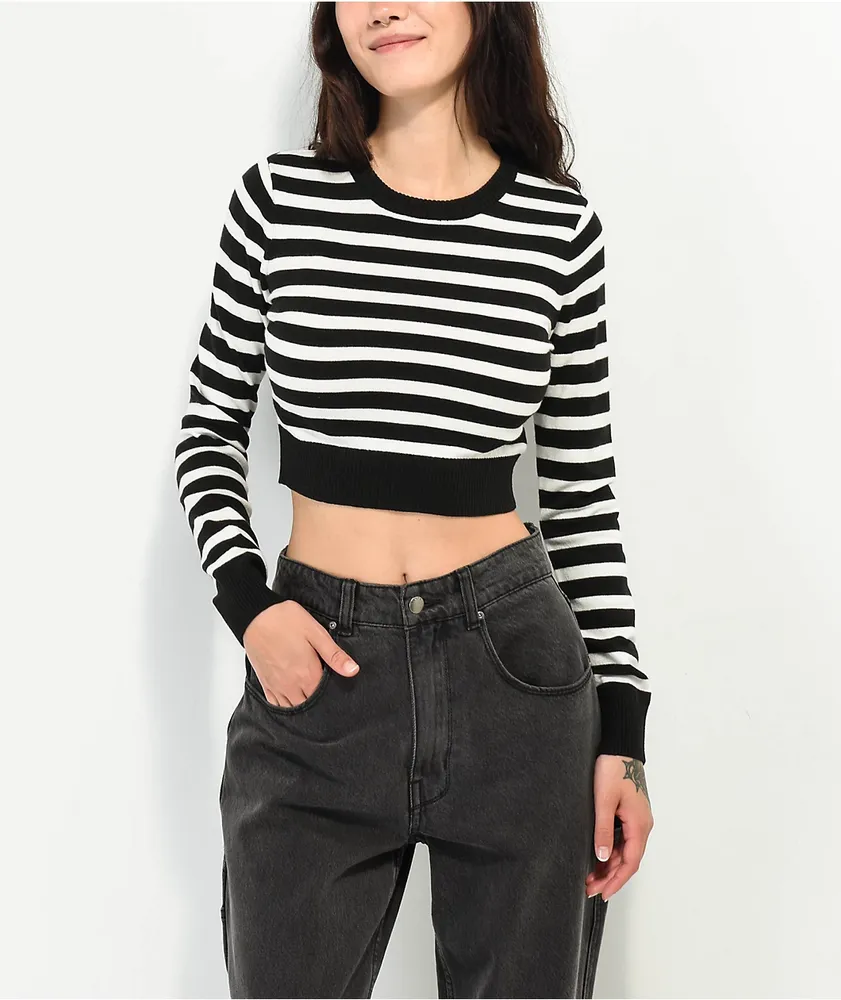 Ethos Black & White Stripe Crop Sweater