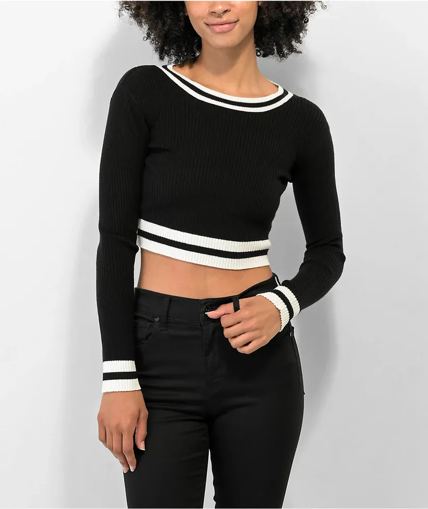 Ethos Black Long Sleeve Crop Sweater