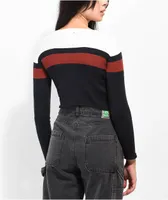 Ethos Maroon Colorblock Long Sleeve Crop Sweater