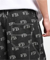 FB County All Over Black Denim Shorts