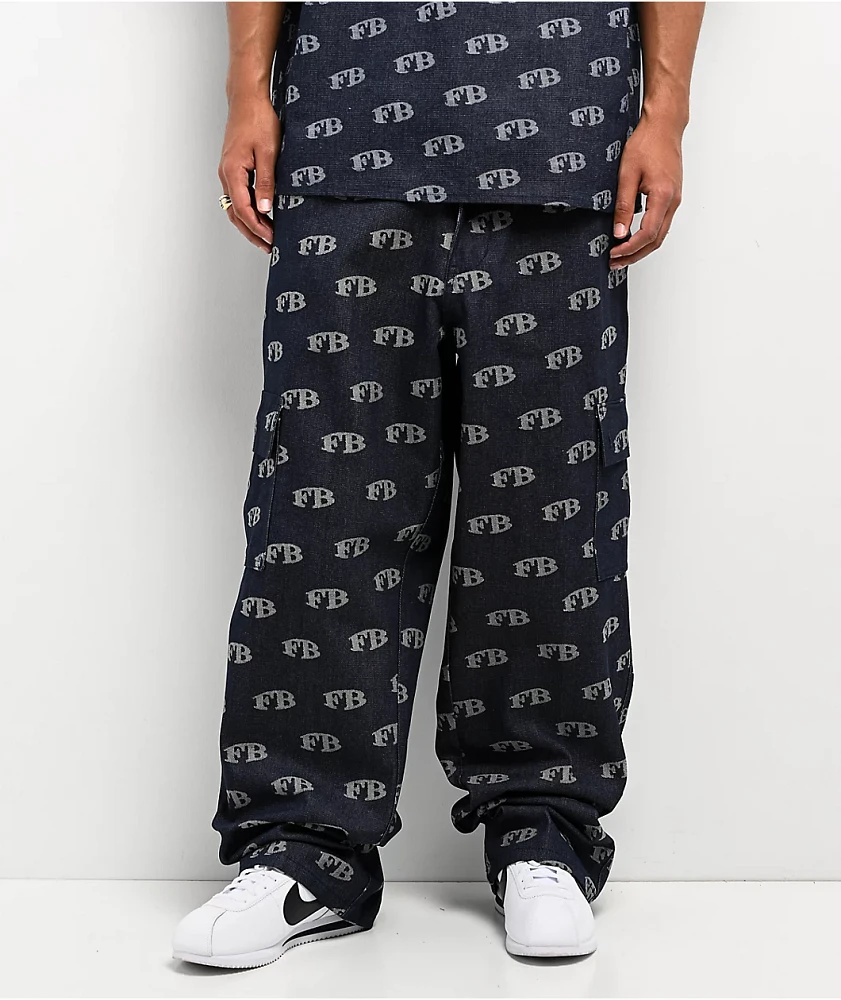 FB County All Over Print Blue Cargo Jeans