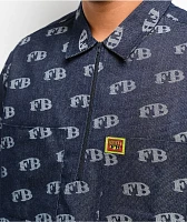 FB County All Over Print Blue Half Zip Short Sleeve Shirt