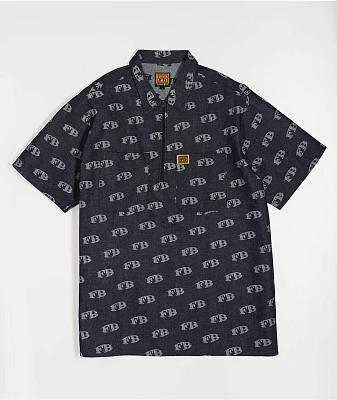 FB County All Over Print Blue Half Zip Short Sleeve Shirt