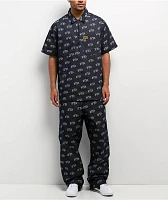 FB County All Over Print Blue Half Zip Short Sleeve Shirt