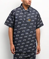 FB County All Over Print Blue Half Zip Short Sleeve Shirt