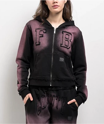 FB County Bleach Dye Black & Pink Crop Zip Hoodie