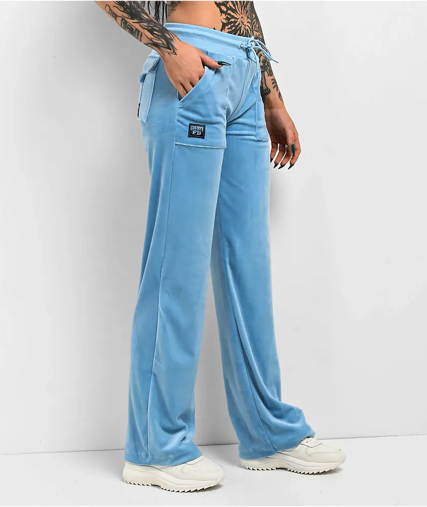 FB County Blue Velour Track Pants