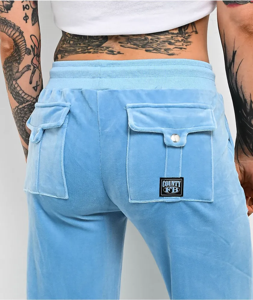 FB County Blue Velour Track Pants