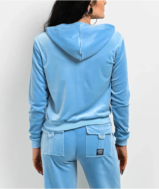 FB County Blue Velour Zip Hoodie