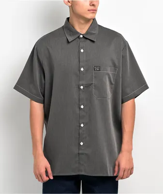FB County Chambray Charcoal Grey Short Sleeve Button Up Shirt