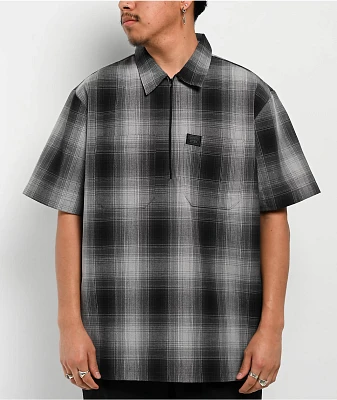 FB County Checker Black & Grey Half Zip Short Sleeve Shirt