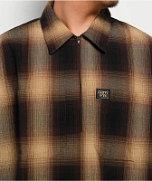 FB County Checker Brown & Tan Half Zip Short Sleeve Shirt