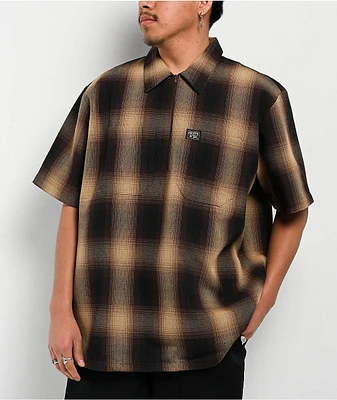 FB County Checker Brown & Tan Half Zip Short Sleeve Shirt