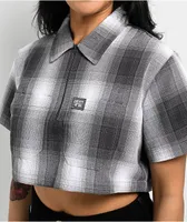 FB County Checker Grey Zip Crop Short Sleeve Shirt