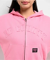 FB County French Terry Pink Crop Zip Hoodie